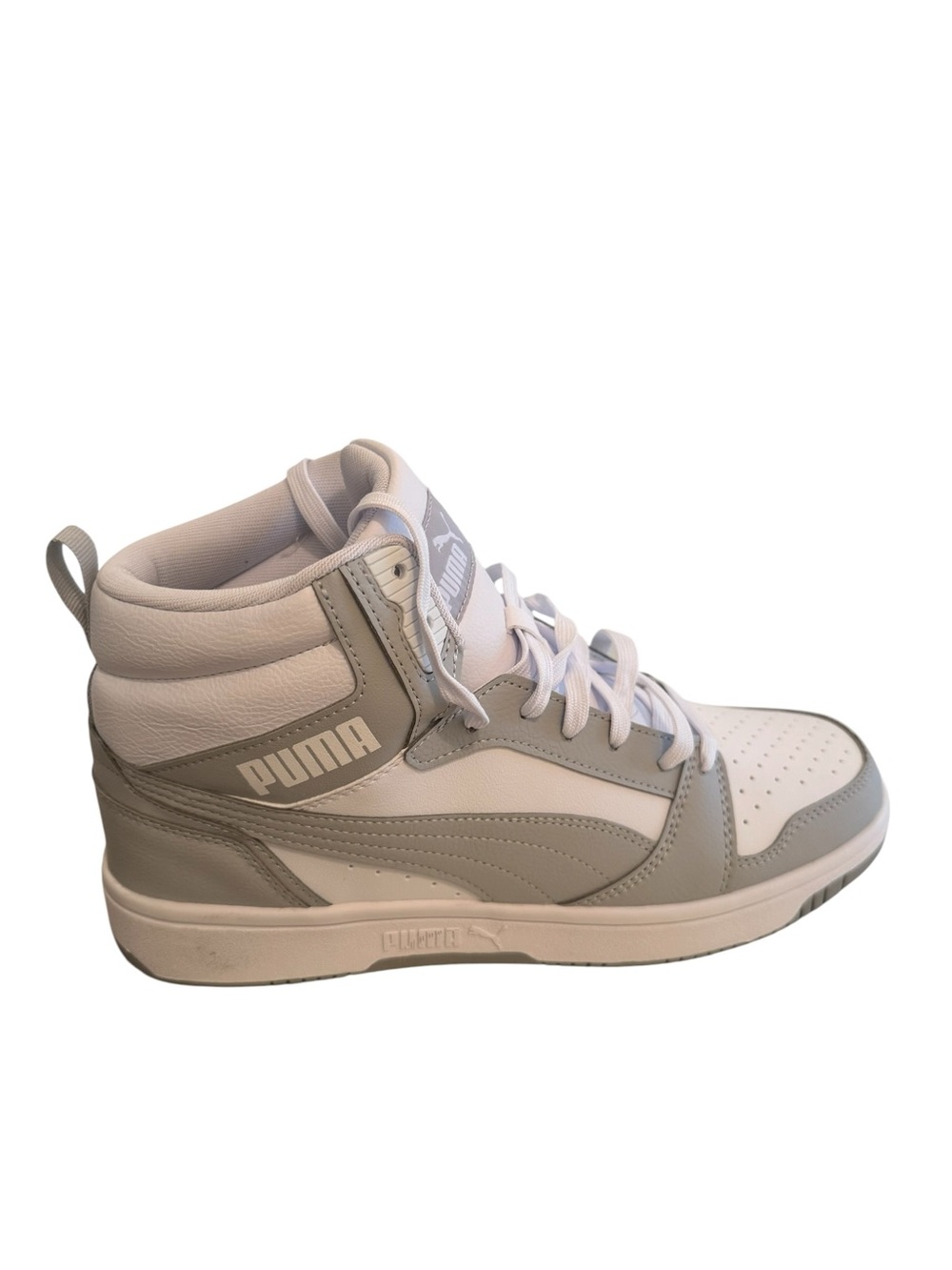 Puma men White and Light Gray Mid-Top Sneakers